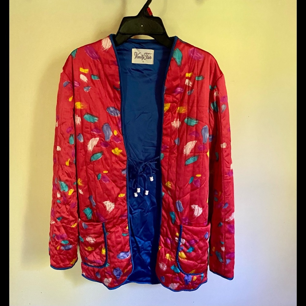 🌟Vintage Vanity Fair Nylon Quilted Multicolored Paint Splatter Jacket Size 12🌟